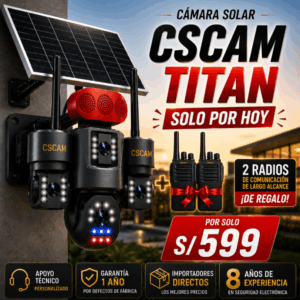 Camara Solar 4G CSCAM Triple lente con Alarma Sirena